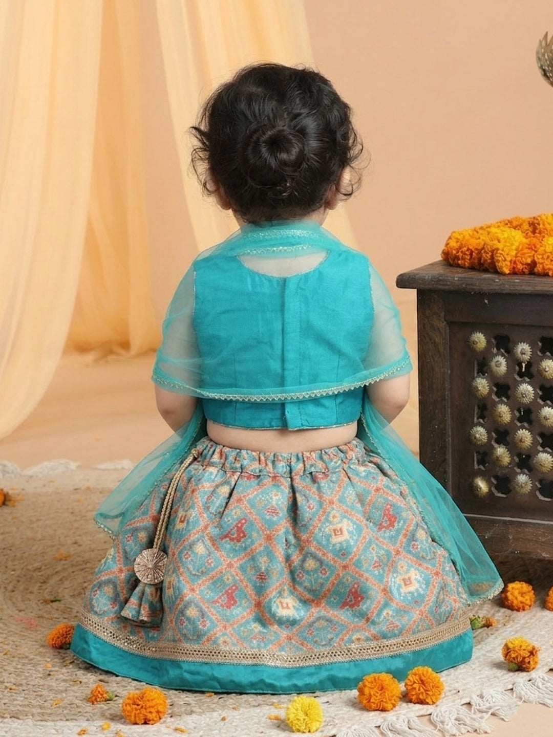 Green Girls Patalo Lehenga with embroidered Choli and Dupatta