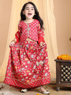 Floral printed Lehenga paired with lace work top and dupatta