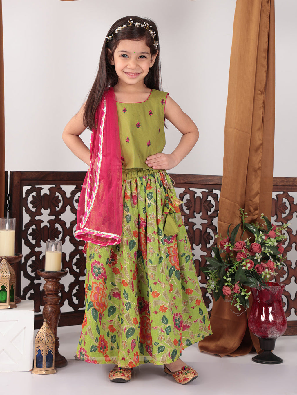 Green Floral foil printed Lehenga set