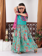 Blue Floral foil printed Lehenga set