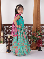 Blue Floral foil printed Lehenga set
