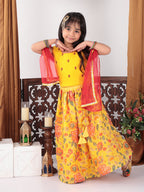Yellow Floral foil printed Lehenga set