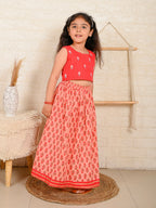 Peach & Red Cotton Lehenga Set