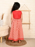 Peach & Red Cotton Lehenga Set
