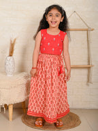 Peach & Red Cotton Lehenga Set