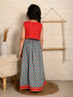 Blue & Red Cotton Lehenga Set