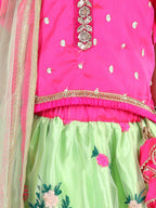 Pink Top With Embroidered Net Lehenga And Dupatta