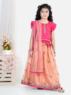 Pink Top With Embroidered Net Lehenga And Dupatta