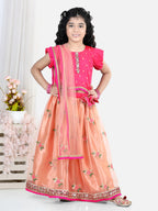 Pink Top With Embroidered Net Lehenga And Dupatta