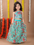 Blue Kota printed Lehenga with sleeveless tie on top