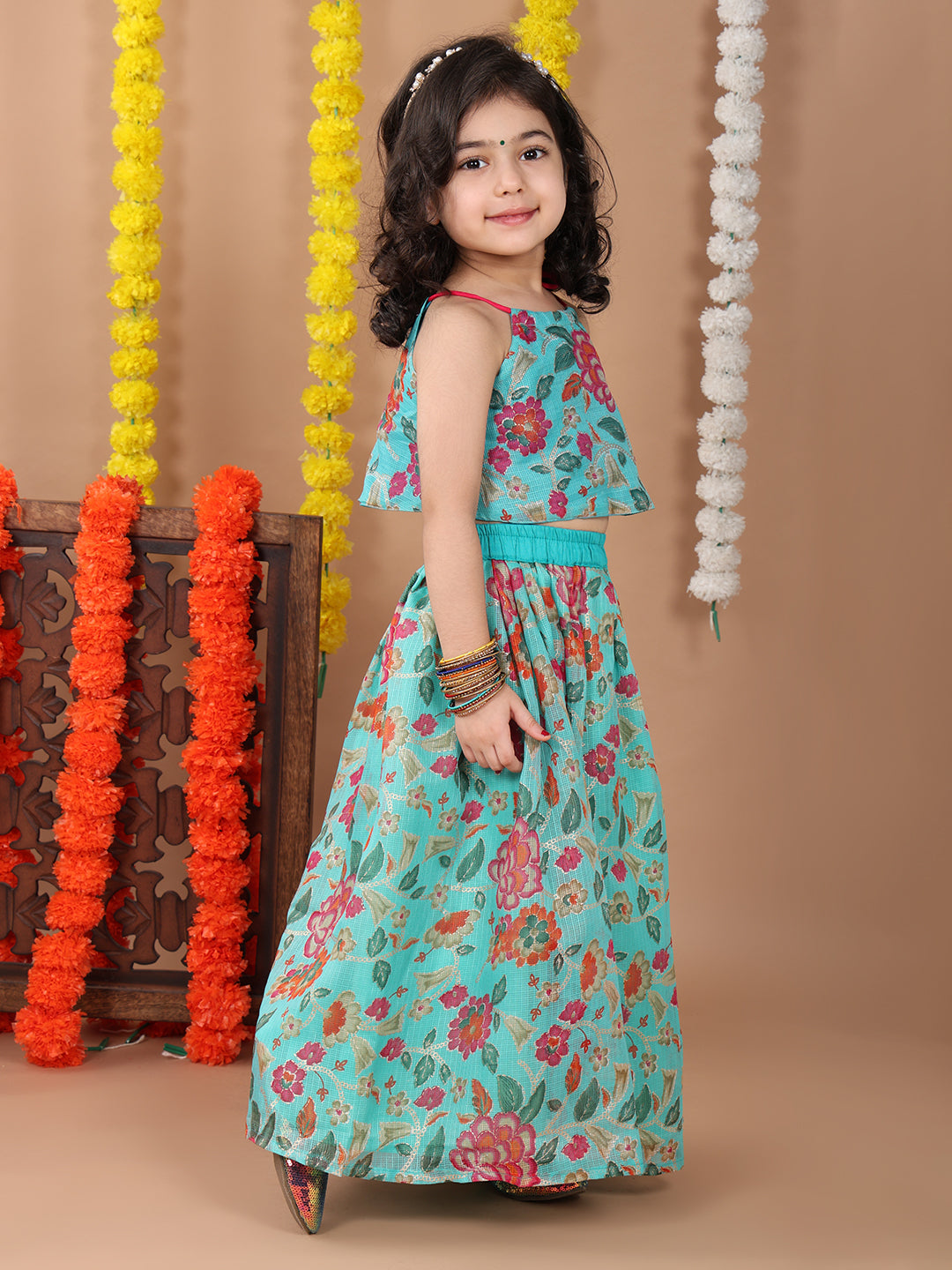 Blue Kota printed Lehenga with sleeveless tie on top