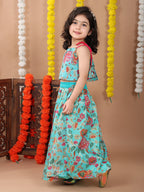 Blue Kota printed Lehenga with sleeveless tie on top