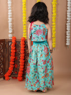 Blue Kota printed Lehenga with sleeveless tie on top