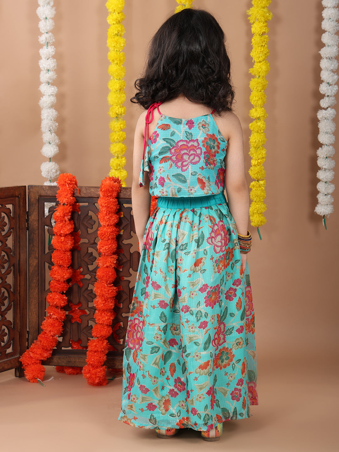 Blue Kota printed Lehenga with sleeveless tie on top