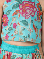 Blue Kota printed Lehenga with sleeveless tie on top