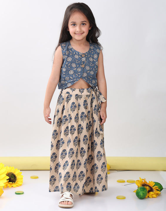 Blue Floral printed Lehenga top