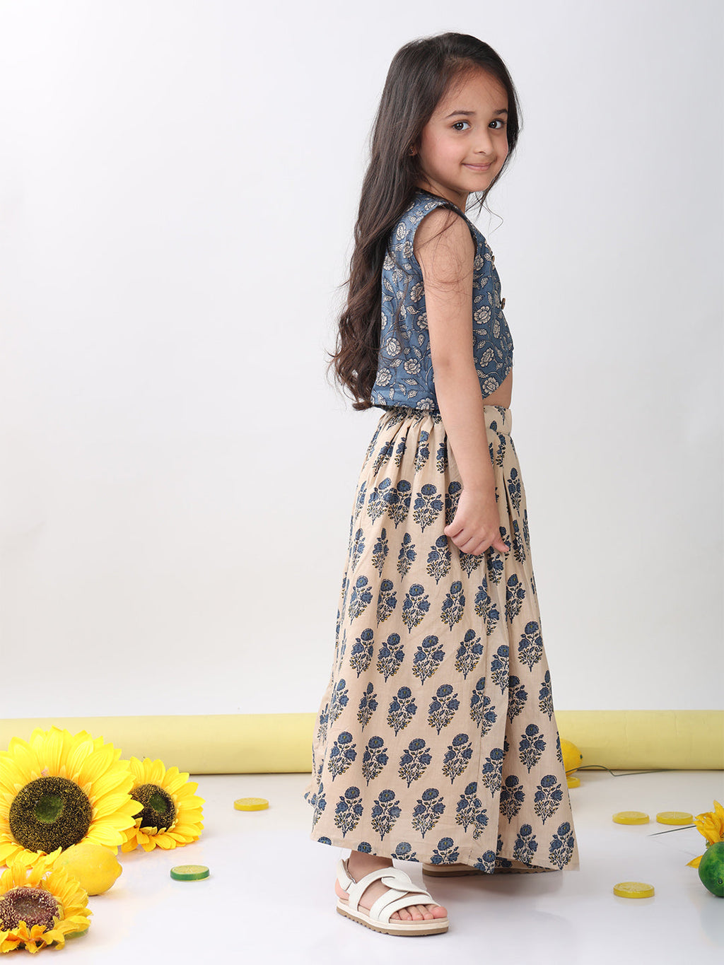 Blue Floral printed Lehenga top