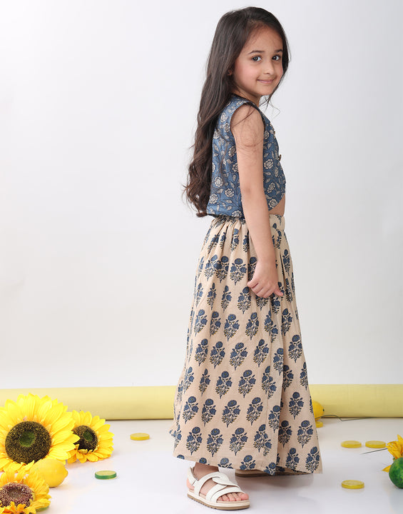 Blue Floral printed Lehenga top