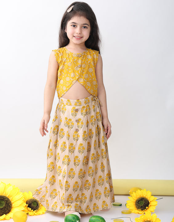 Yellow Floral printed Lehenga top