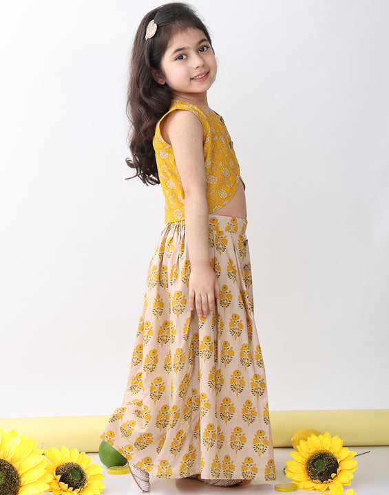 Yellow Floral printed Lehenga top