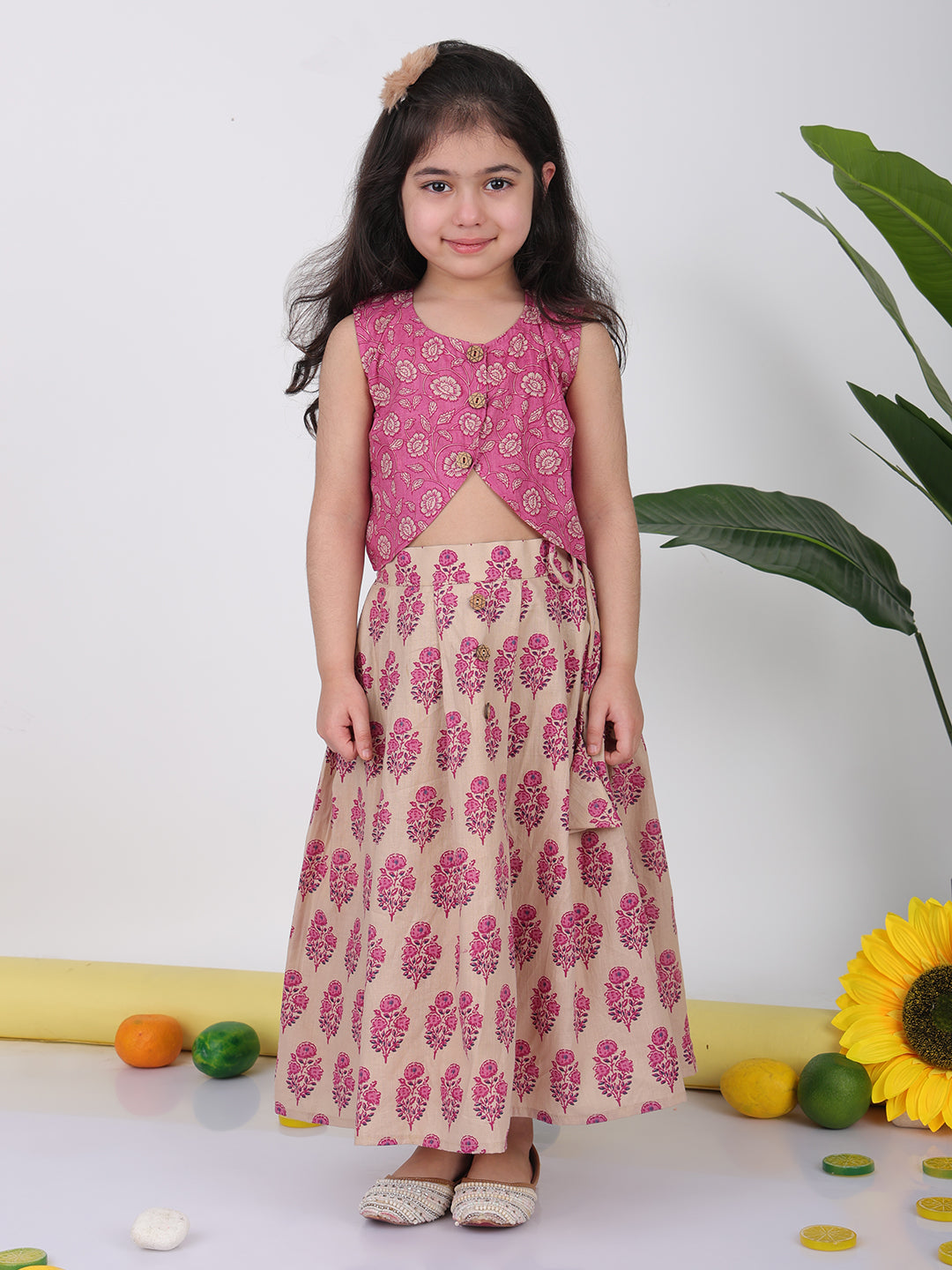 Pink Floral printed Lehenga top