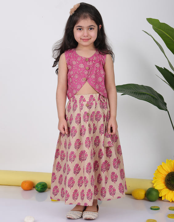 Pink Floral printed Lehenga top