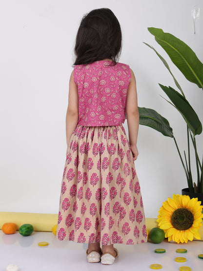 Pink Floral printed Lehenga top