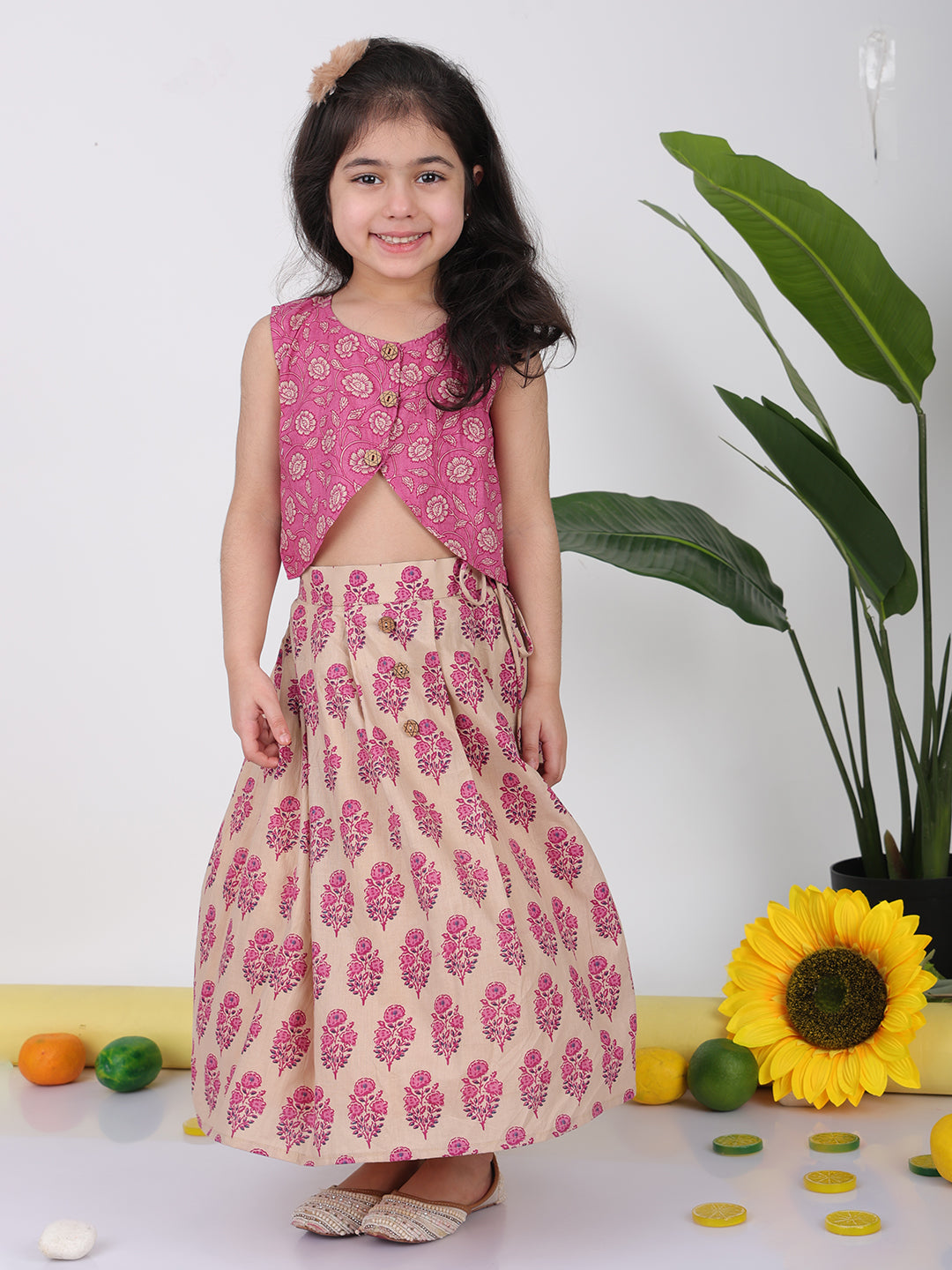 Pink Floral printed Lehenga top