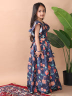 Blue cap sleeves floral printed Lehenga set