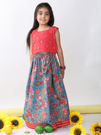 Blue Printed Lehenga with embroidered top