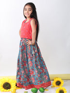 Blue Printed Lehenga with embroidered top
