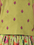Green Flower  Embroidered  Choli & Floral Printed Lehenga With Dupatta