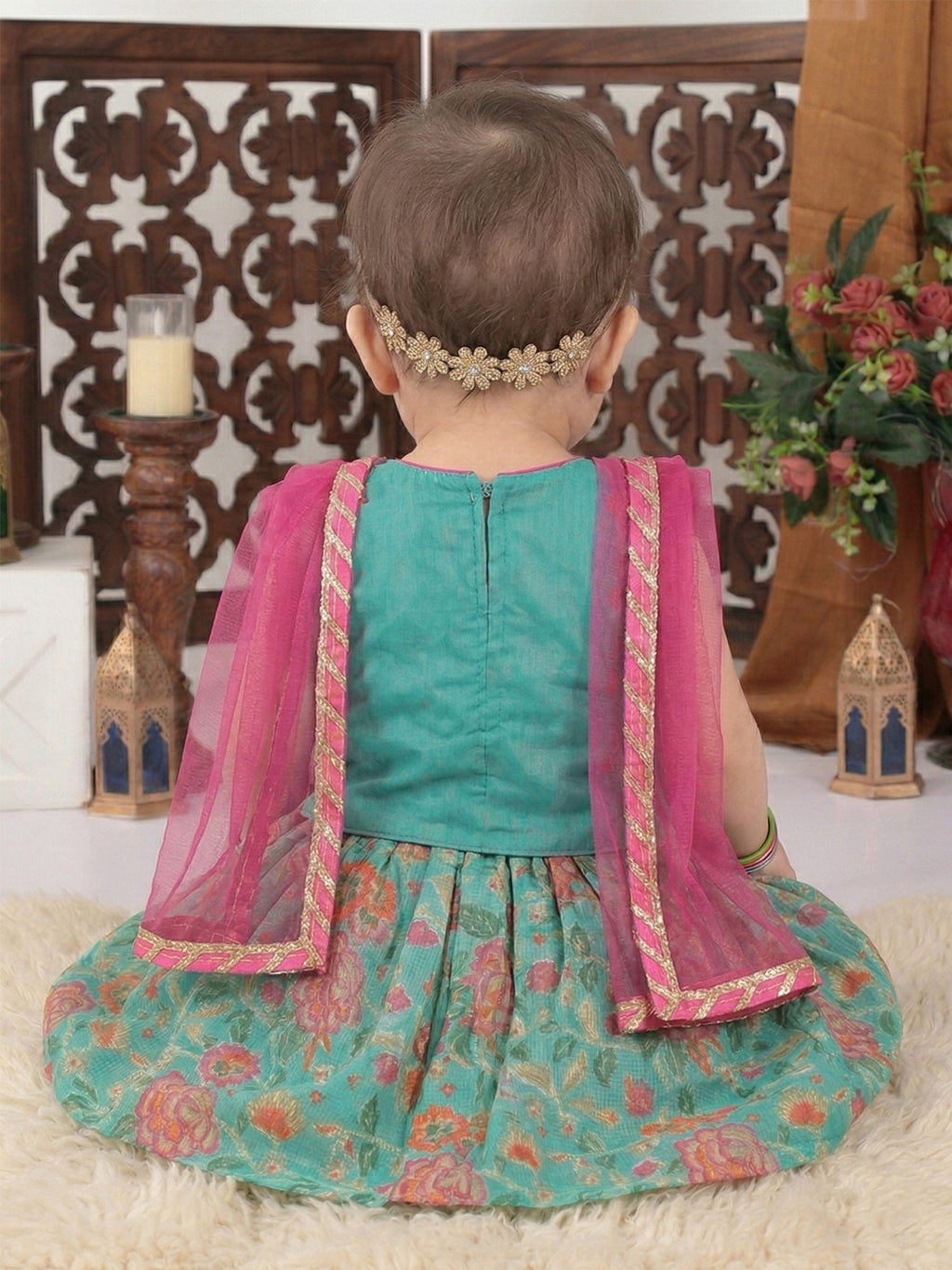 Blue Flower Embroidered  Choli & Floral Printed Lehenga With Dupatta