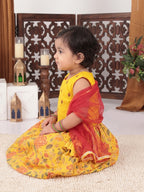 Yellow Flower  Embroidered  Choli & Floral Printed Lehenga With Dupatta