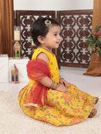 Yellow Flower  Embroidered  Choli & Floral Printed Lehenga With Dupatta