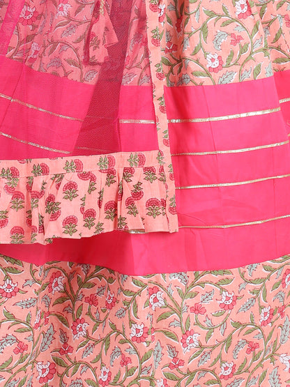 Girls Pink Floral Printed Ready to Wear Lehenga Choli with Dupatta