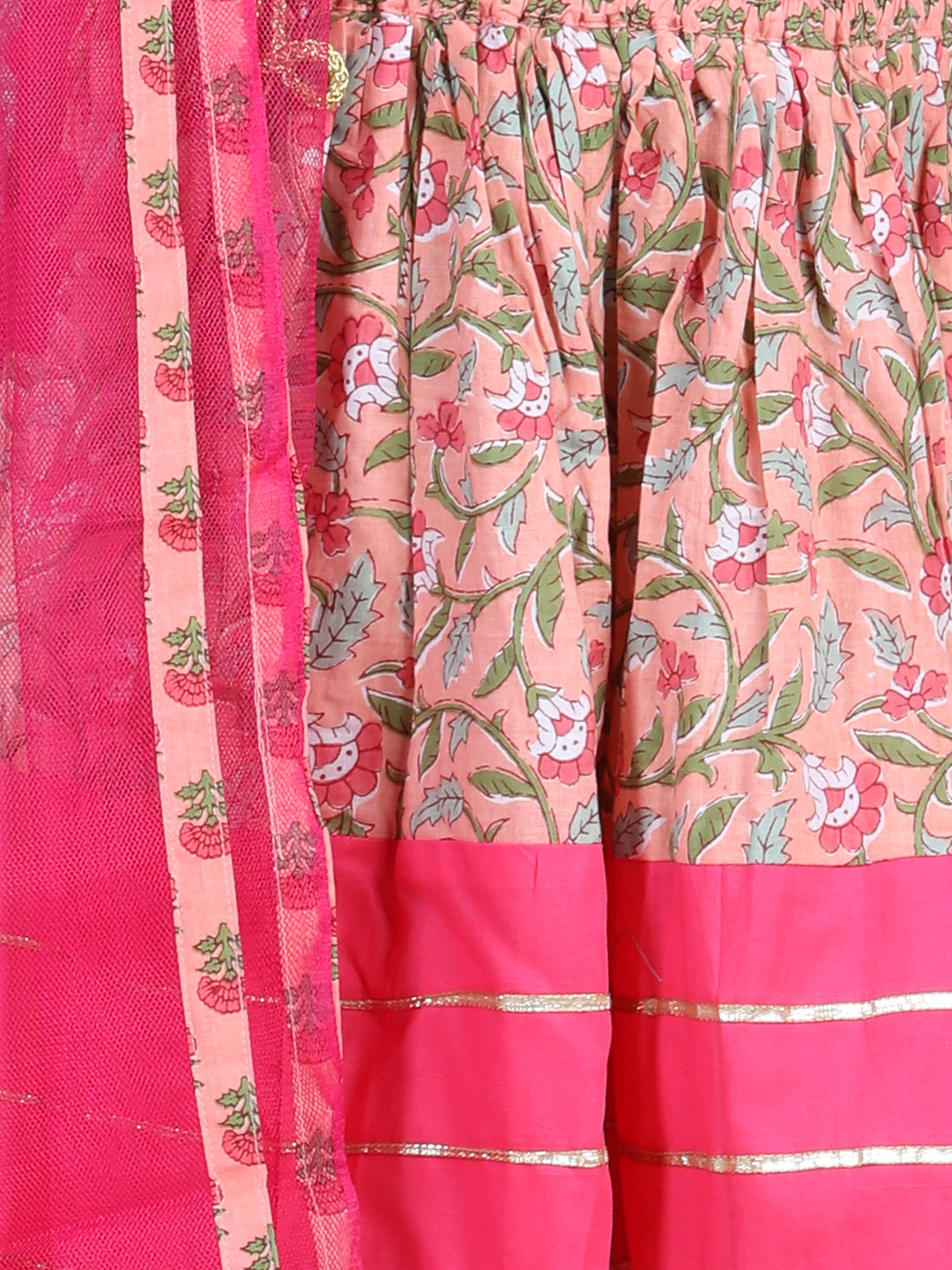 Girls Pink Floral Printed Ready to Wear Lehenga Choli with Dupatta