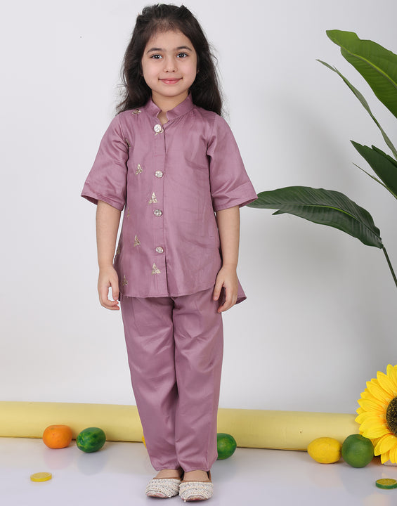 Purple embroidered short Kurti with pant