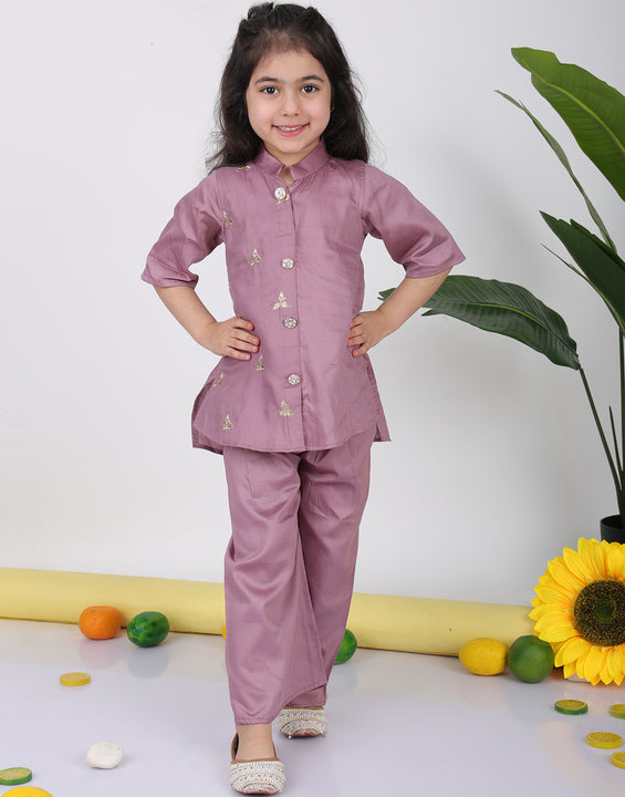 Purple embroidered short Kurti with pant