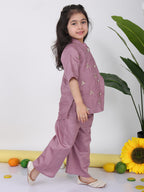 Purple embroidered short Kurti with pant