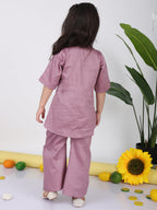 Purple embroidered short Kurti with pant