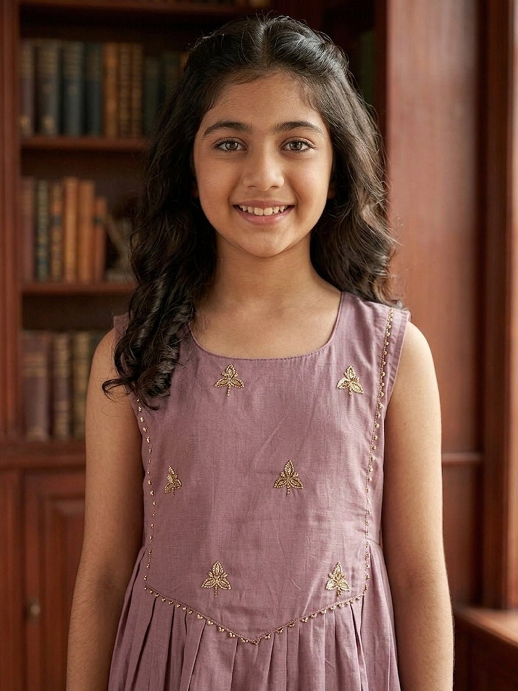 Kinder Kids Purple Embroidered Kurti With Purple Pant