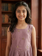 Kinder Kids Purple Embroidered Kurti With Purple Pant