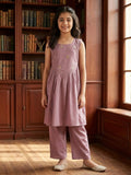 Kinder Kids Purple Embroidered Kurti With Purple Pant