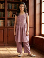 Kinder Kids Purple Embroidered Kurti With Purple Pant