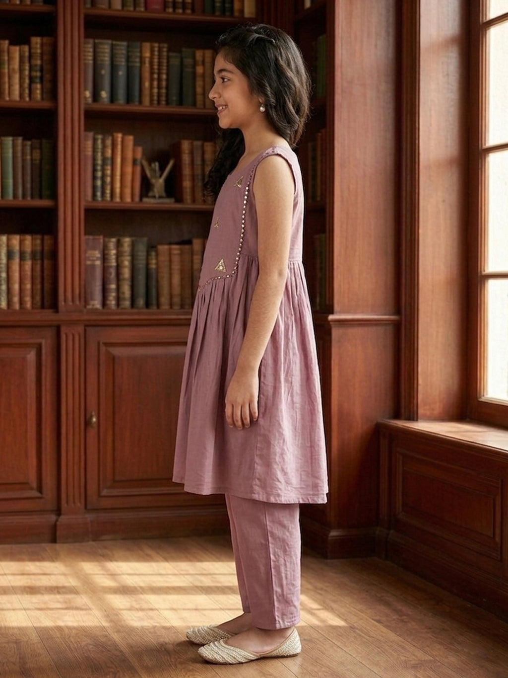 Kinder Kids Purple Embroidered Kurti With Purple Pant