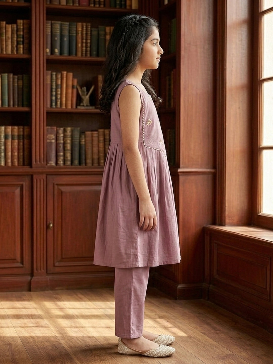 Kinder Kids Purple Embroidered Kurti With Purple Pant