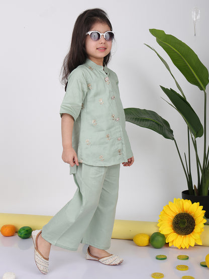 Green embroidered short Kurti with pant