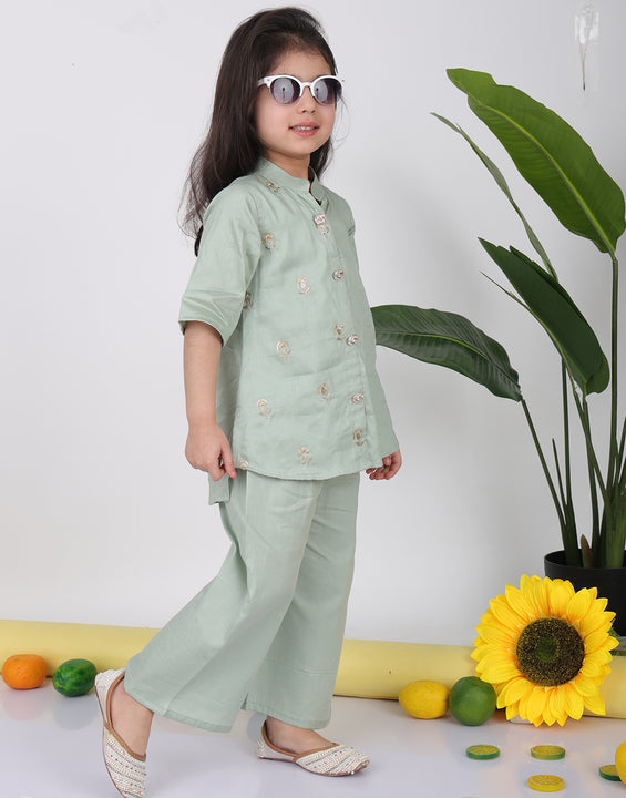 Green embroidered short Kurti with pant