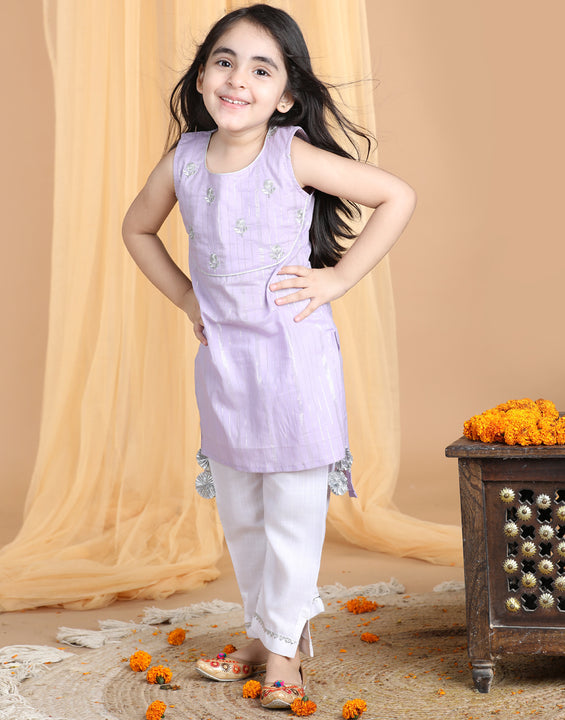 Purple embroidered Kurti set